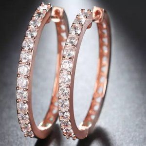 NEW 18K Rose Gold 1.25'' Diamond Hoop Earrings